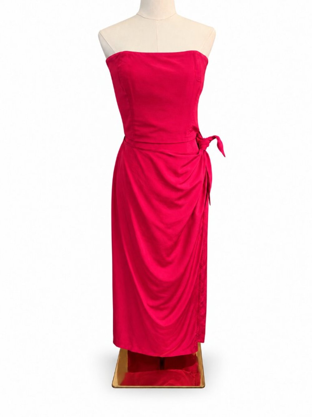 Pink Silk Strapless Midi Gown